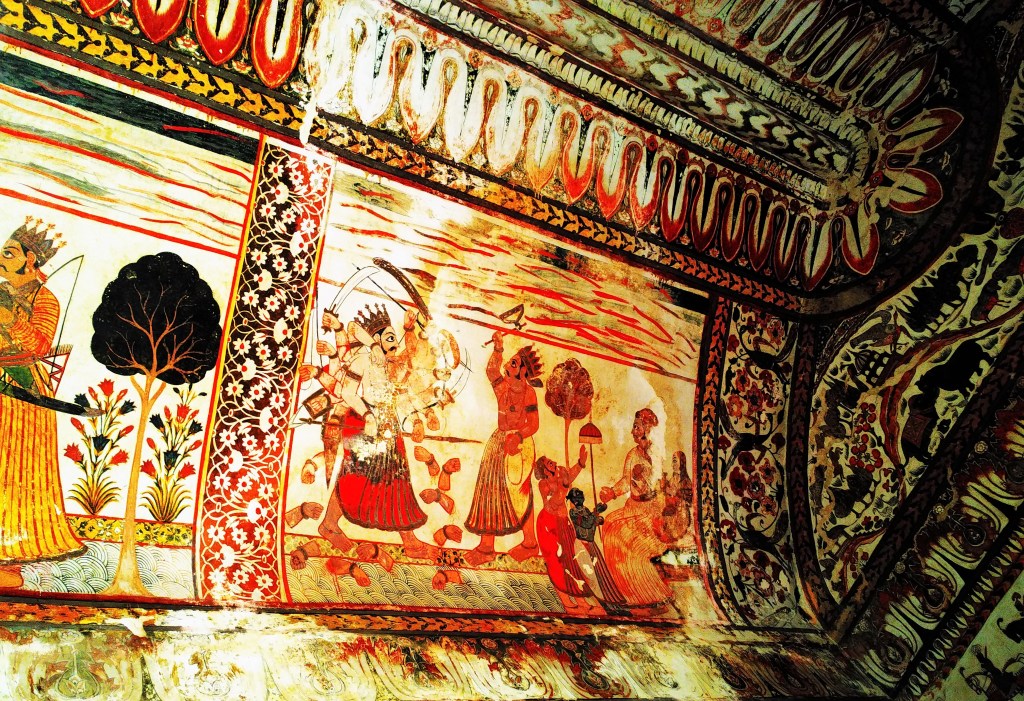 ceiling, wall, fresco, rani mahal, orchha fort, orchha