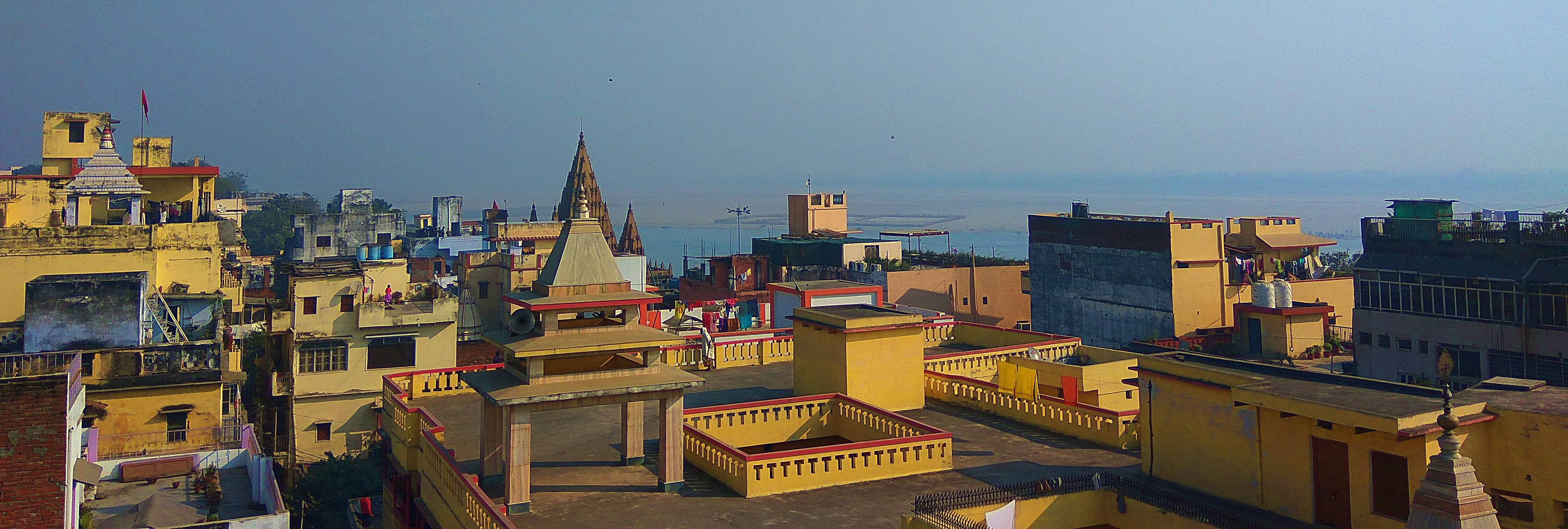 River Ganges, hotel rooftop, hotel banaras haveli, varanasi, uttar pradesh, india