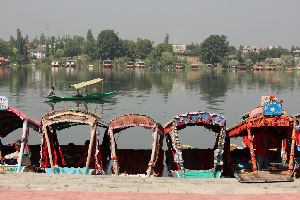 Shikaras waiting for their passengers at the Dal Lake, Srinagar, Kashmir